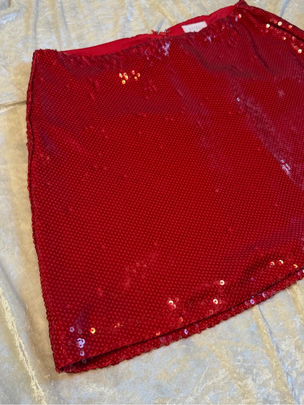 MESHKI Red Sequin Mini Skirt XL – Sparkly Party Going Out Skirt - Picture 2 of 4